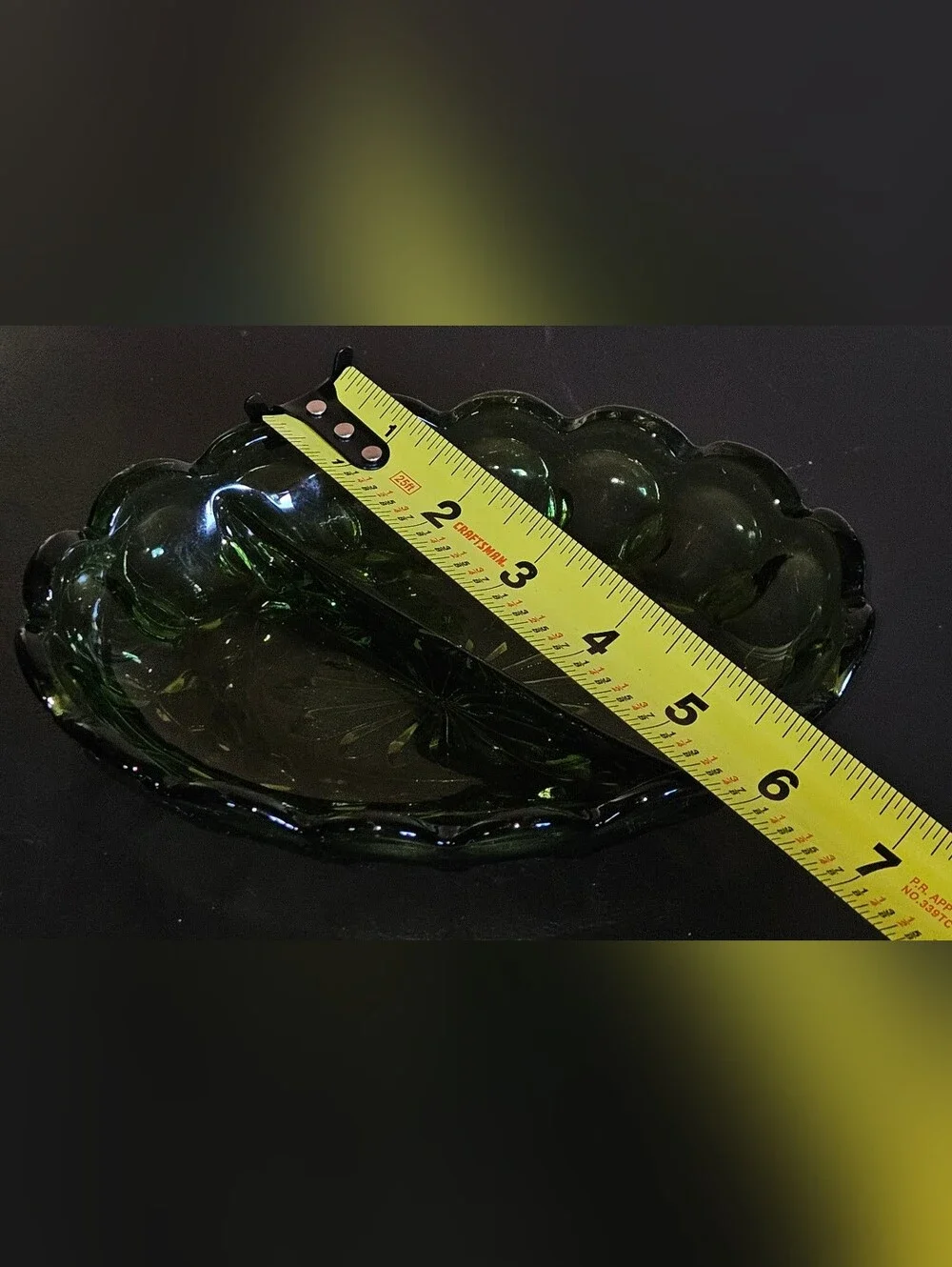 Vintage Anchor Hock Olive Green Glass Oval Serving Dish Divided Scalloped Edge
